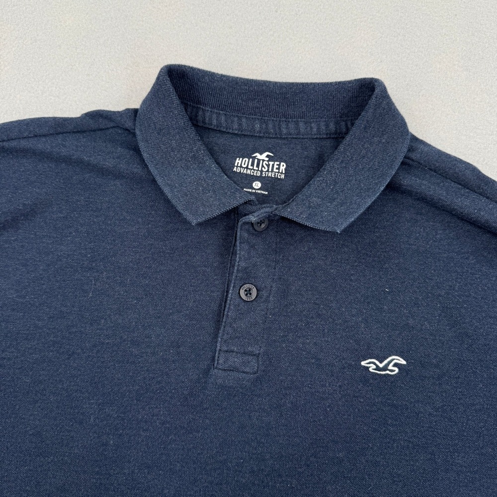 Hollister Mens XL Navy Blue Advanced Stretch Short Sleeve Pique Polo Shirt Logo